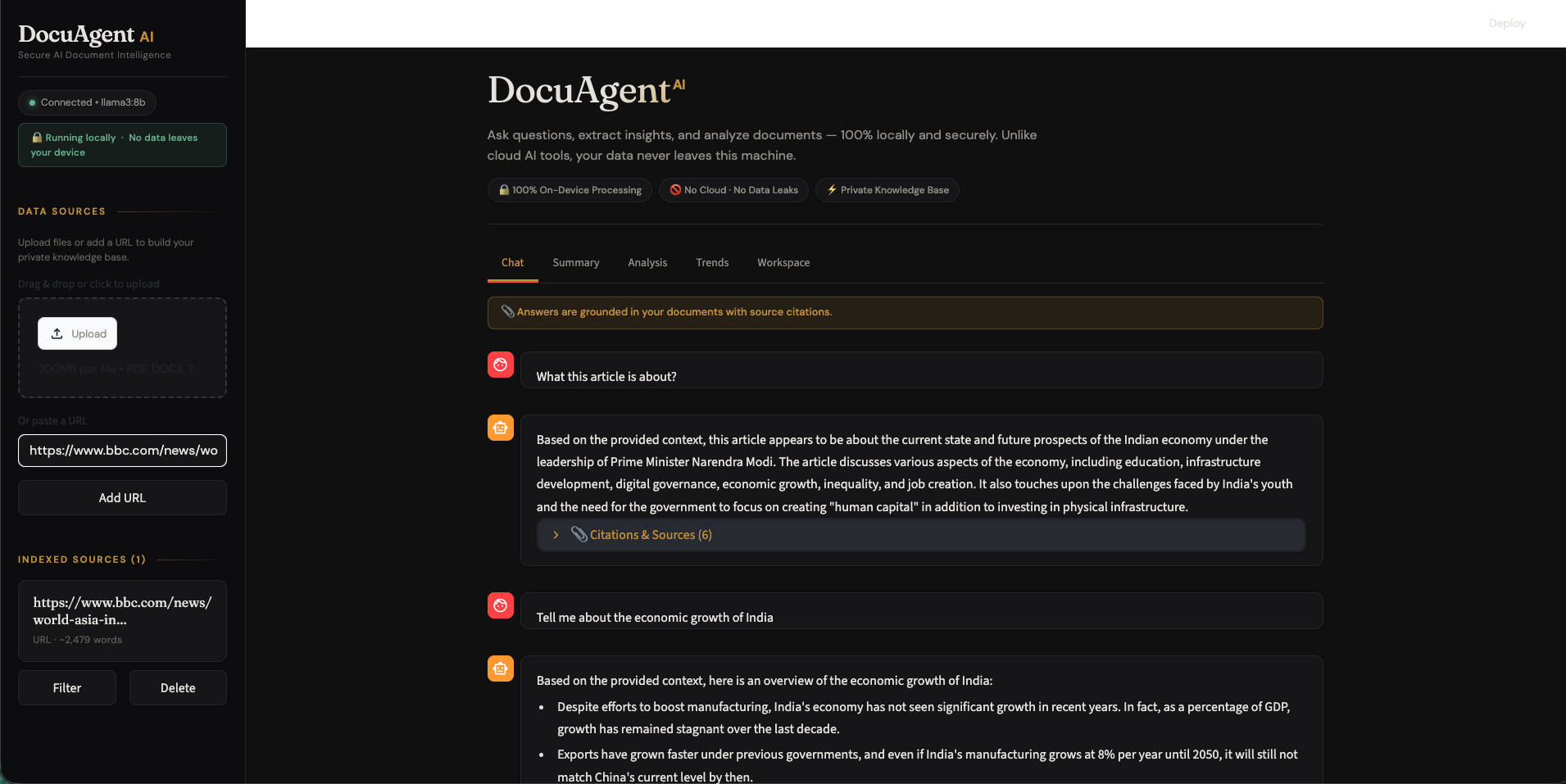DocuAgent AI — secure document intelligence platform screenshot